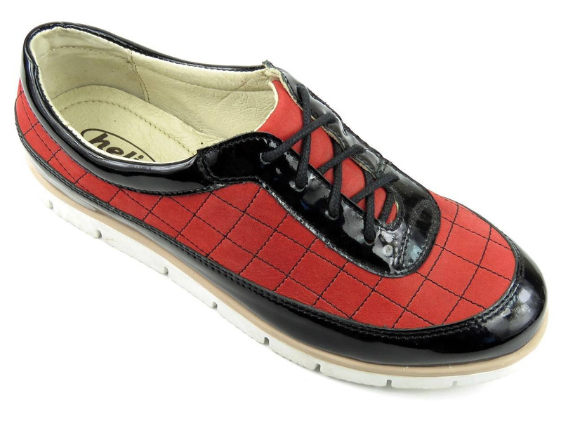 Dámská kožená obuv s kostkovaným vzorem - HELIOS Komfort 307, červená