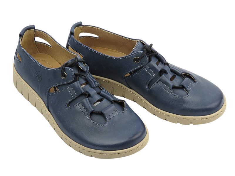 Pohodlné dámské kožené polobotky světle námořnická modř Helios Komfort 438