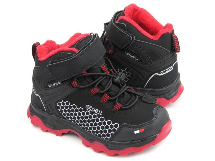 Dětské sněhule, trekingové boty se softshellem - AMERICAN CLUB HL 29/22, černá s červenou