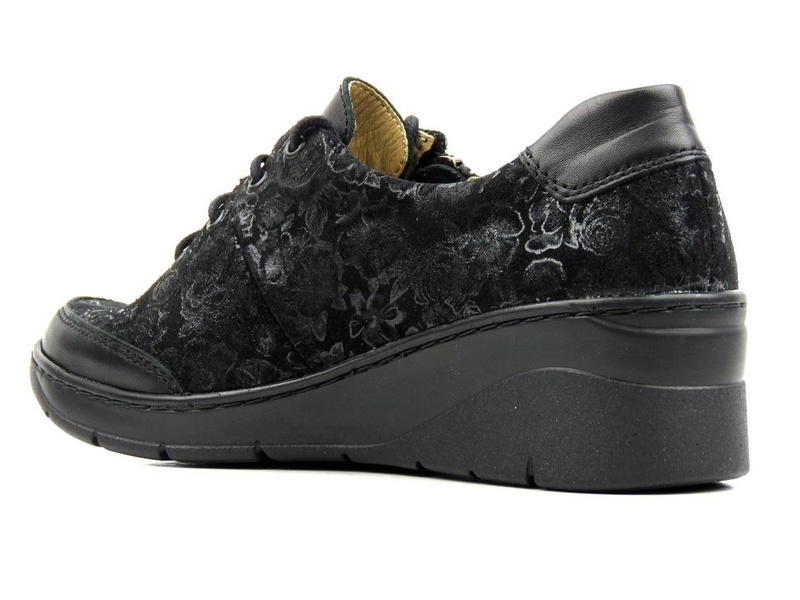 Pohodlná dámská obuv s květinovým svrškem - Helios Komfort 334S, černá