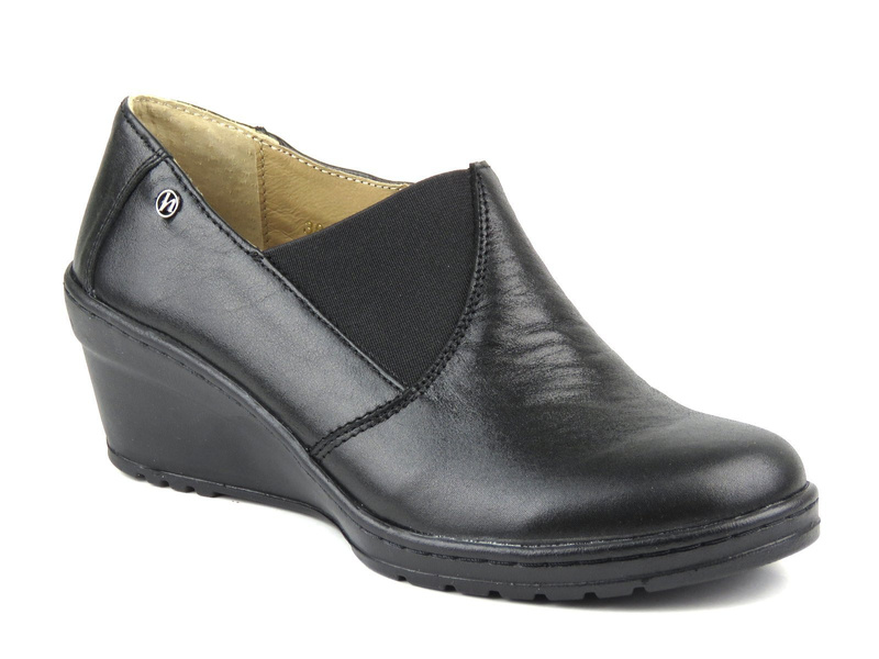 Dámské kožené boty na klínku - Helios Komfort 387, černá