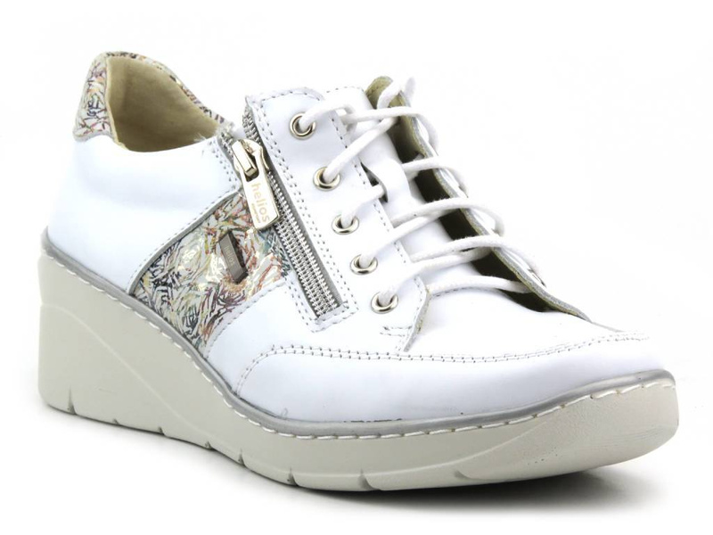Dámská kožená obuv s ozdobnými květinami - HELIOS Komfort 406, bílá