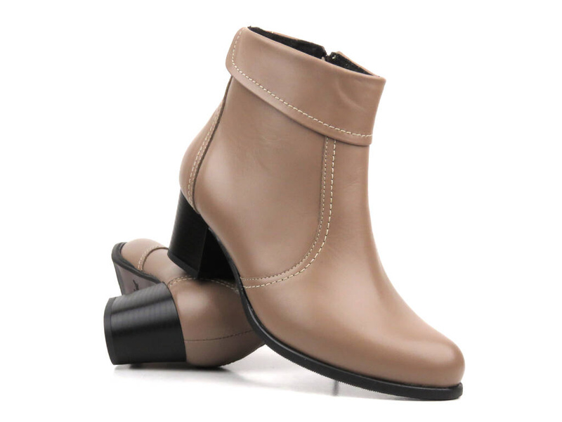 Kotníková obuv na stabilním podpatku z přírodní kůže - AGXBUT 534, béžová