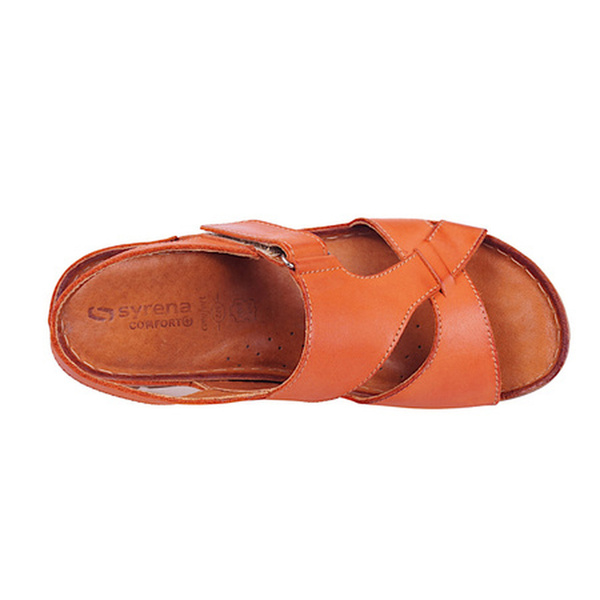 Kožené dámské sandály na suchý zip - Syrena 908, oranžové