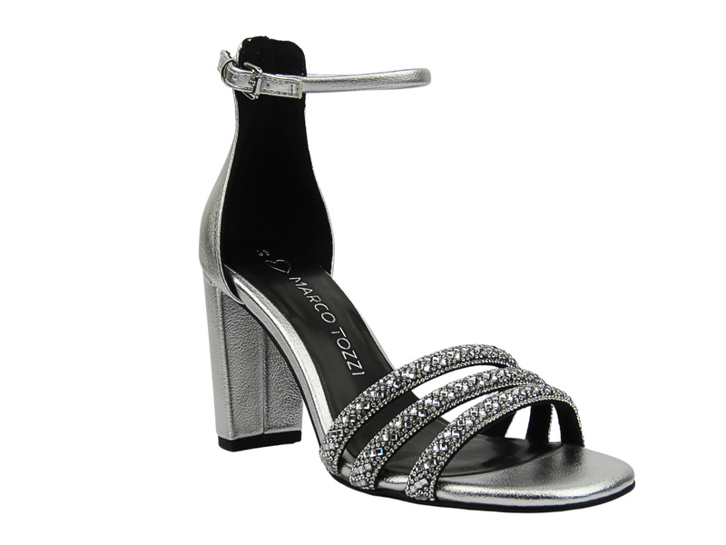 Elegantní dámské sandály na podpatku stříbrné Marco Tozzi 2-28318-44