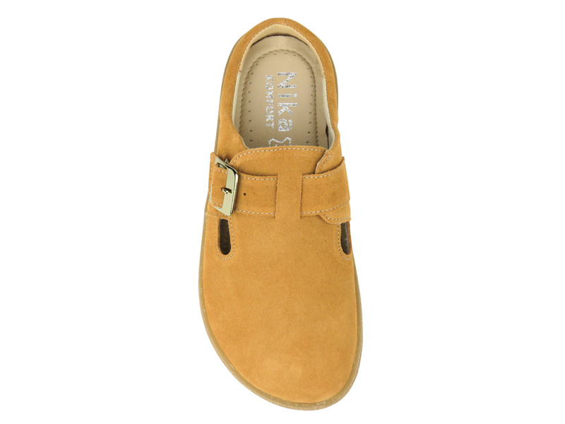 Barefoot semišové minimalistické dámské nazouváky Nika Komfort 1471, camel