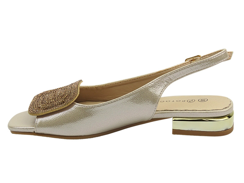 Dámské sandály na nízkém podpatku, zlaté – Potocki 25-43314