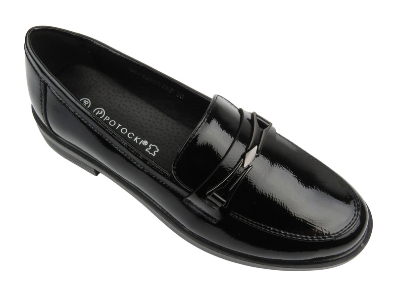 Lakované dámské mokasíny, loafers Potocki 25-12555, černé