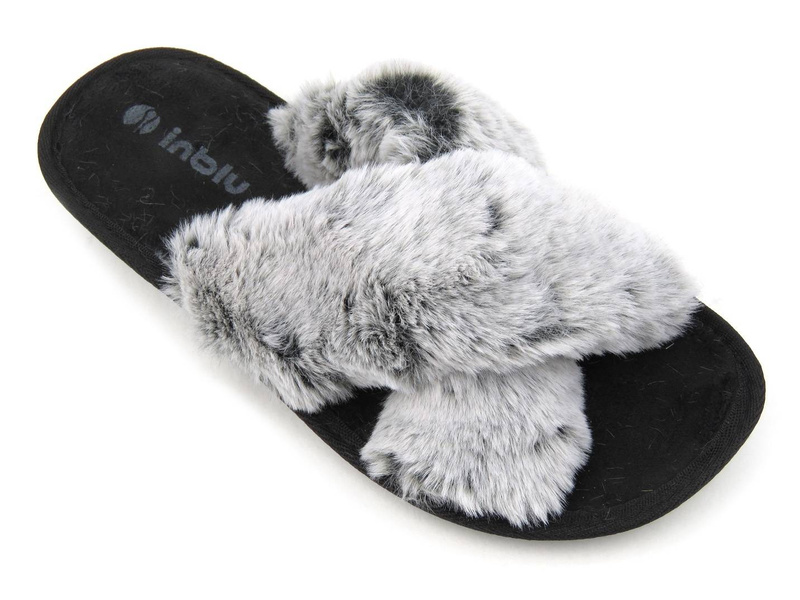 Měkké dámské pantofle s kožíškem - INBLU 68-6D, šedé