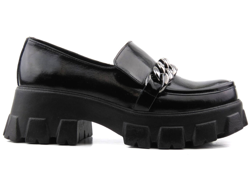 Dámské lakované lordy na silné platformě - VENEZIA 001770, černá