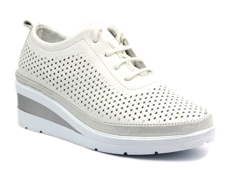 Tenisky, dámské polobotky na platformě - Helios 1304.31, bílo-stříbrná barva