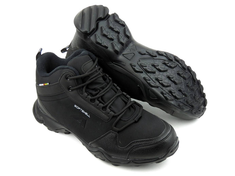 Pánské vysoké trekingové kalhoty z tkaniny SoftShell - AMERICAN CLUB WT63/21(22), černé