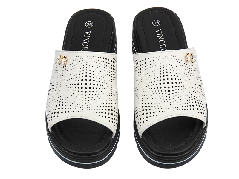 Dámské kožené nazouváky na jemném klínku, bílé – Vinceza 41477