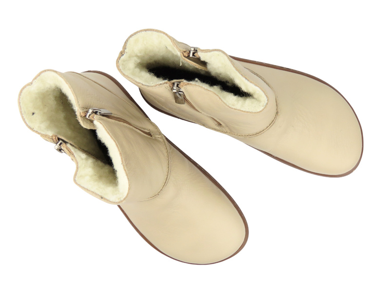 Pohodlné dámské barefoot kotníkové boty z přírodní kůže Helios Komfort 5006, ecru