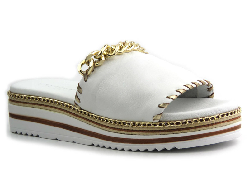 Dámské kožené pantofle se zlatým řetízkem - VENEZIA 261601Z, bílé