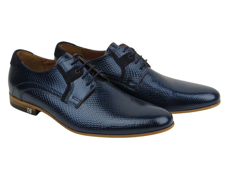Kožená pánská společenská obuv - CONHPOL 4934, tmavě modrá
