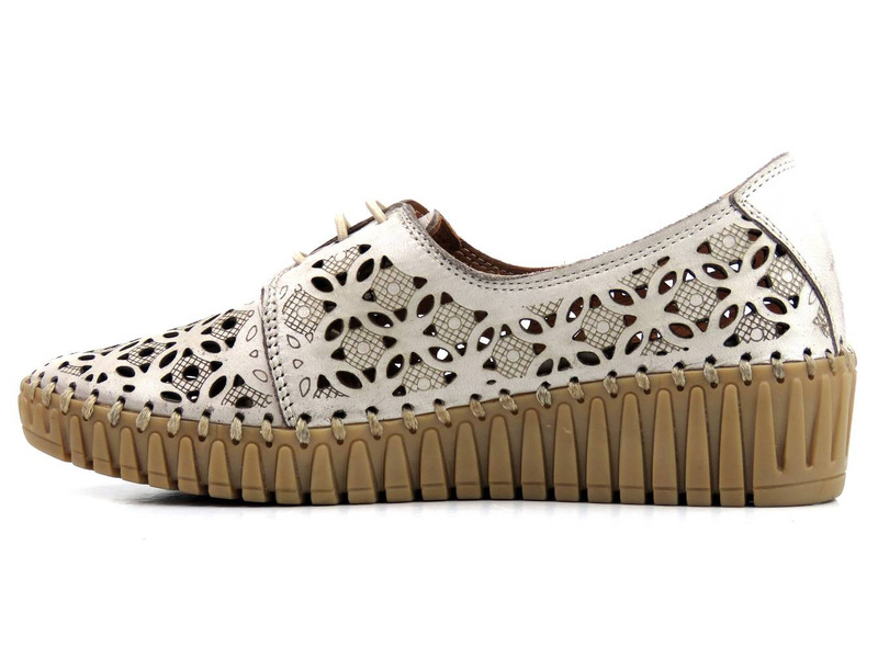 Dámské prolamované boty z přírodní kůže - MANITU 850021, béžová