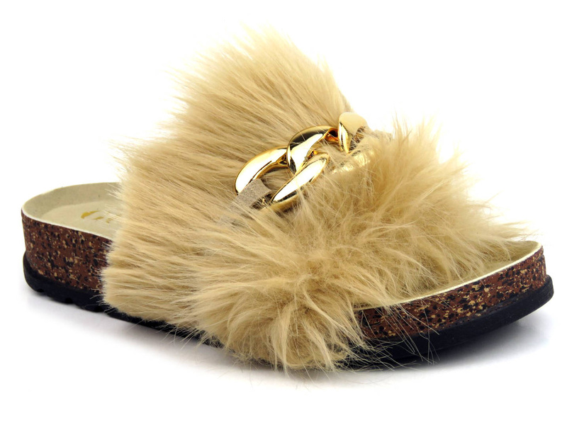 Dámské pantofle se svrškem z přírodních štětin - GOE JJ2N7004, béžové