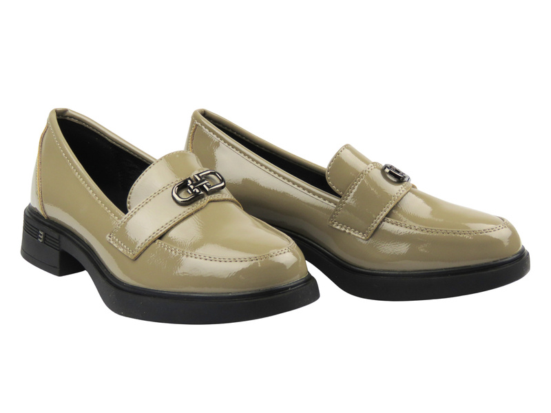  Elegantní dámské polobotky Vinceza 58409, lakovaná khaki
