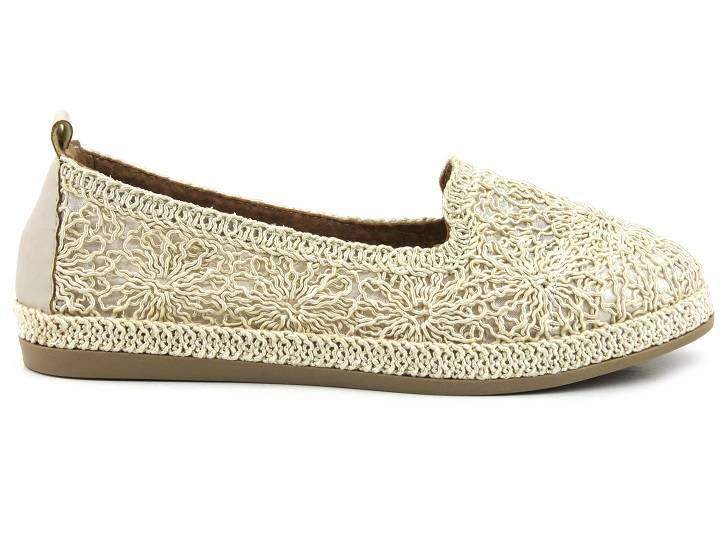 Prolamované boty, dámské lords - Navy Dot 23-75004BG, béžové