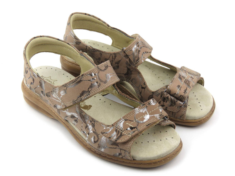 Pohodlné, kožené dámské preventivní sandály - KOSELA MEDIC 9154, béžové s listy