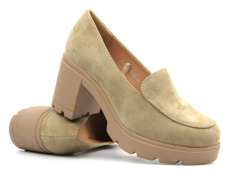 Elegantní dámské boty na bloku - Potocki 24-12040, béžová