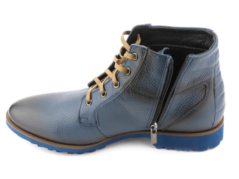 Pánské kožené boty se zateplením - Conhpol 1377, tmavě modrá