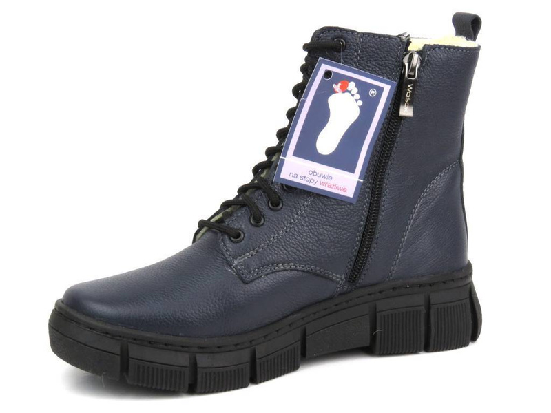 Pohodlné kozačky, dámské kozačky s vlnou - Wasak 0660, tmavě modrá