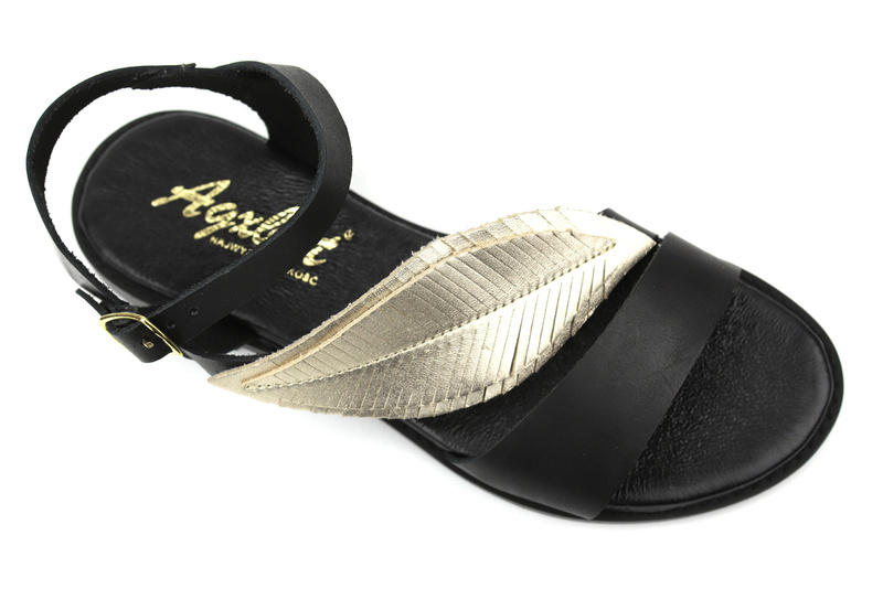 Dámské sandály s ozdobným listem - Agxbut 806, černé