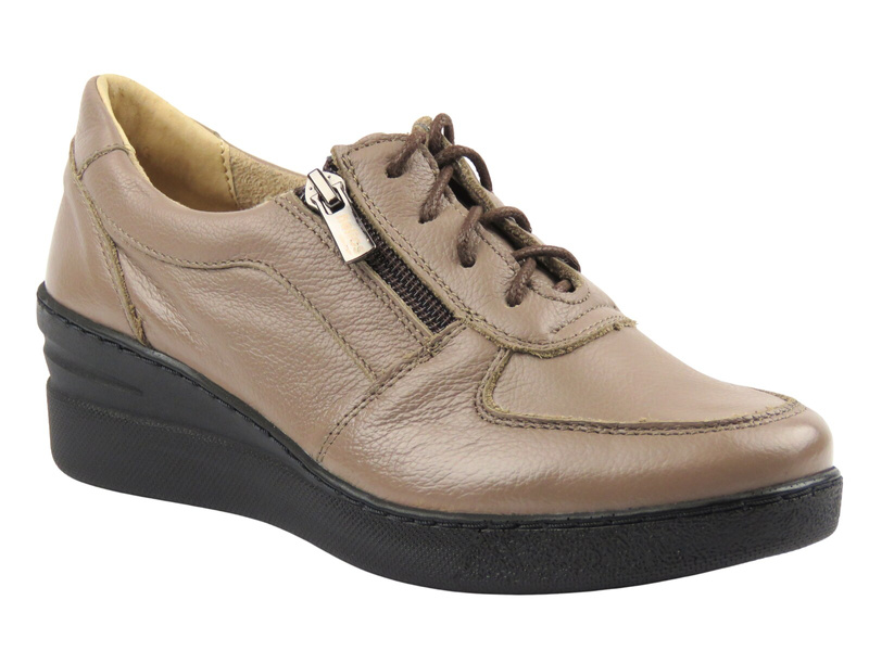 Pohodlné dámské polobotky z přírodní kůže Helios Komfort 460, khaki