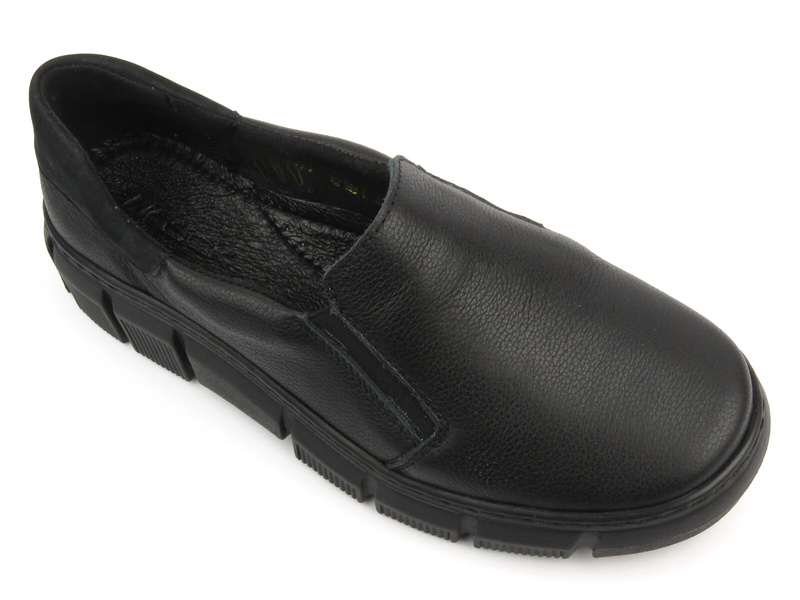 Dámské kožené nazouvací polobotky - Wasak 0704, černá