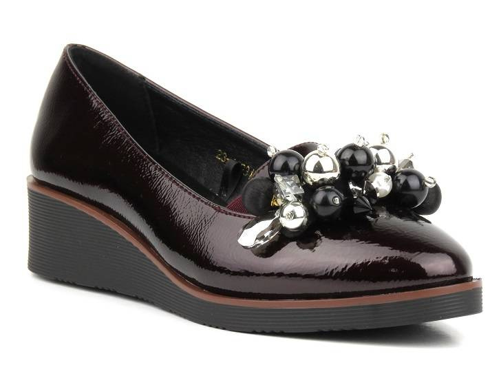 Elegantní dámské boty na klínku - Potocki 23-12031BU, vínové