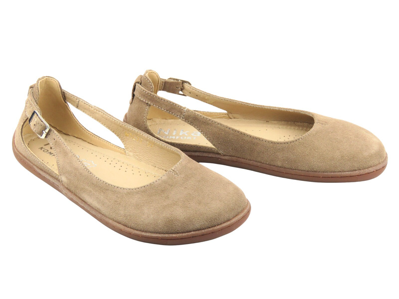 Dámské minimalistické kožené sandály Barefoot s extra šířkou (V) - Nika Komfort 1472, tmavě béžová