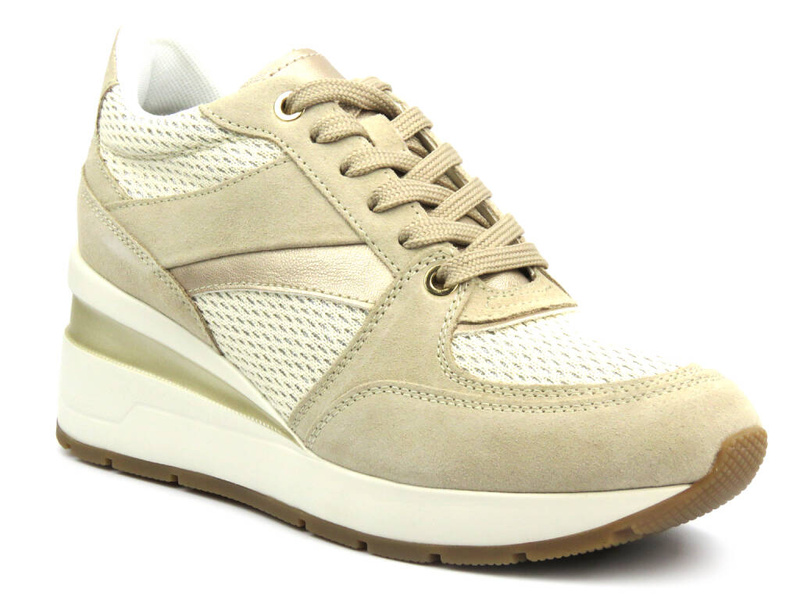 Dámské tenisky z přírodní kůže - GEOX Respira D368LA, béžová barva