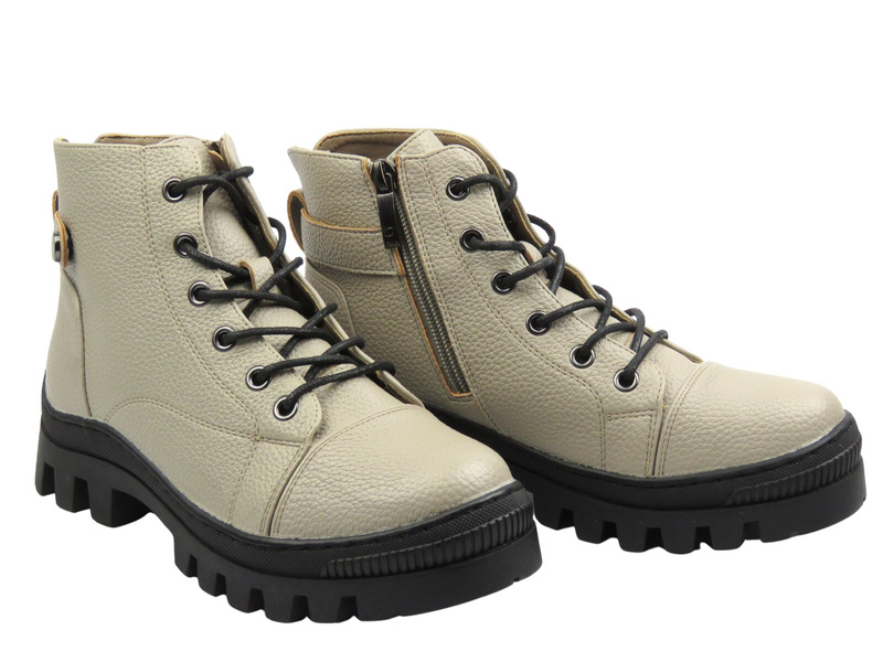 Zateplené dámské kotníkové boty - Potocki 23-12168, béžové