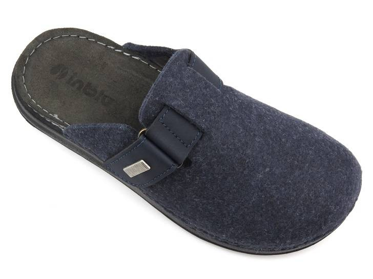Pánské plstěné pantofle s koženou vsadkou - INBLU VE-02, tmavě modrá