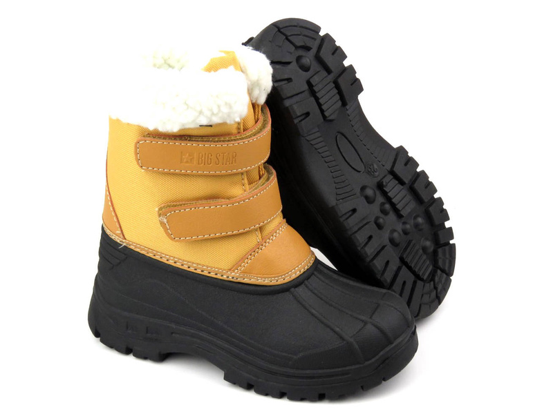Dětské sněhule zateplené ovčí kůží - BIG STAR KK374237, hnědé a černé