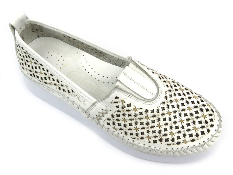 Skórzane półbuty damskie - HELIOS Komfort 791, jasnoszare