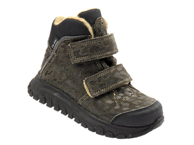 Dětské kožené kotníkové boty Jamet 2218, zelené s leopardím vzorem