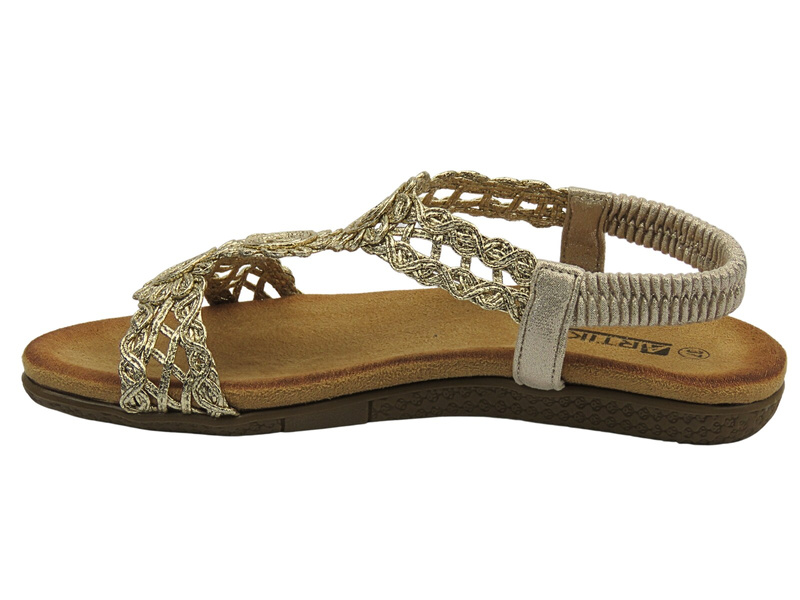 Dámské sandály na ploché podrážce nazouvací zlaté Artiker 56C1281