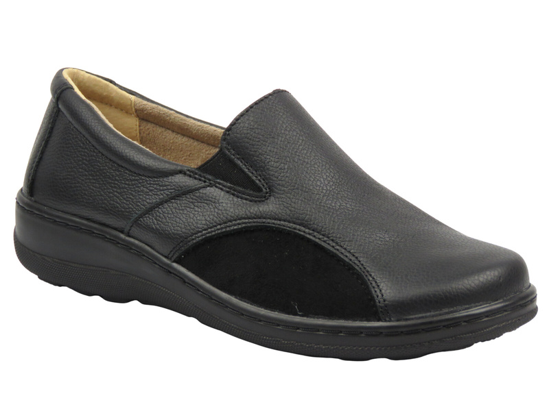 Dámské kožené nazouvací polobotky na halluxy černé Helios Komfort 453