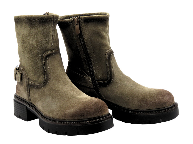 Dámské zateplené kotníkové boty - Potocki 25-96307 Khaki Zip