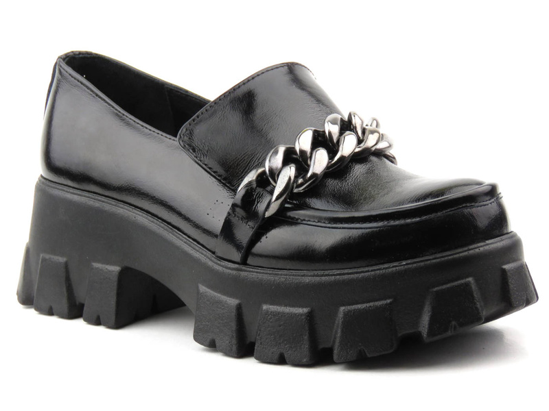 Dámské lakované lordy na silné platformě - VENEZIA 001770, černá