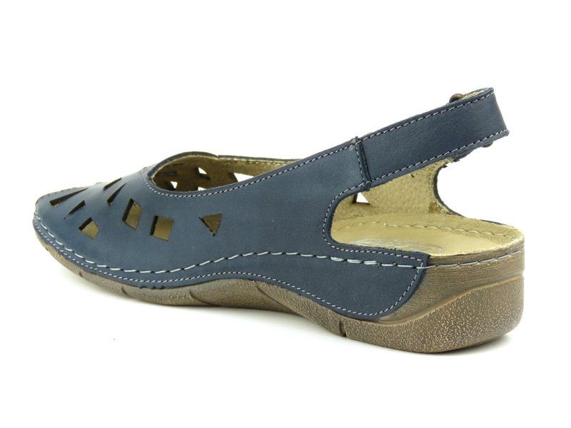 Dámské kožené sandály s výřezy - HELIOS Komfort 4027, tmavě modrá