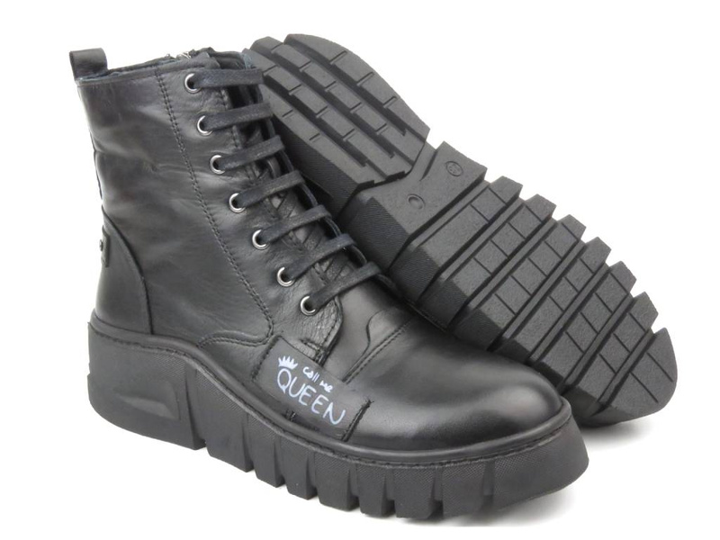 Dámské kožené kotníkové boty na platformě - VENEZIA 0242270, černé