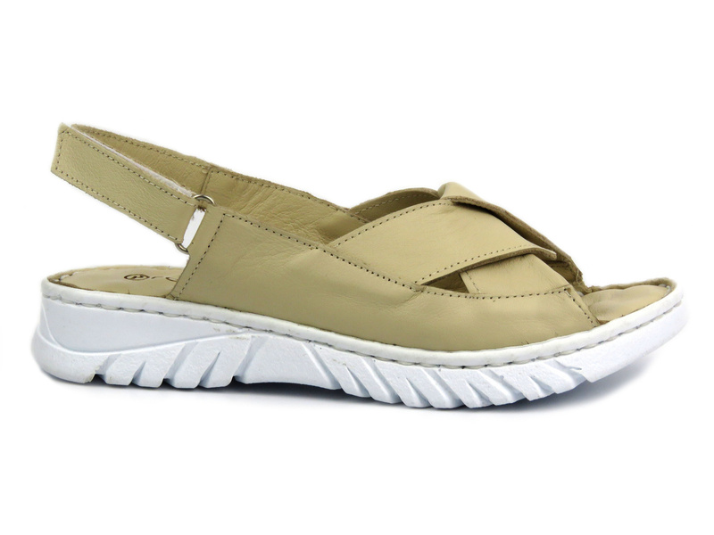 Dámské kožené sandály se suchým zipem - Potocki 24-84300, béžové