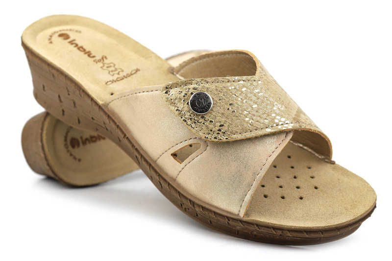 Dámské žabky s nastavitelným svrškem - Inblu 26-79, béžová a zlatá