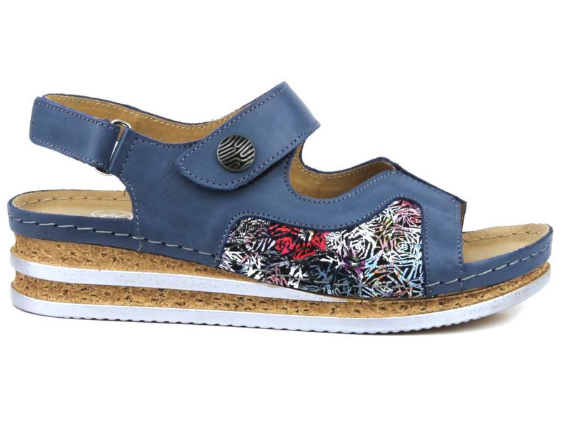 Pohodlné dámské kožené sandály - Helios Komfort 120, tmavě modrá