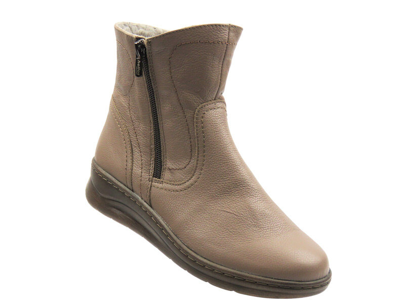 Pohodlné dámské kotníkové boty s kožíškem – HELIOS Komfort 788, khaki
