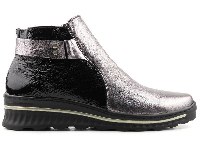 Kožené dámské kotníkové boty polské značky HELIOS Komfort 508, stříbrné